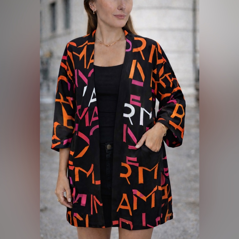 Armani Exchange Women's Black Blazer with Pink and Orange Design (5)